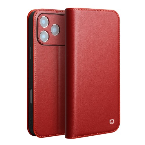 QIALINO Eleganckie Matowe Skórzane Etui do iPhone 17 Pro czerwone