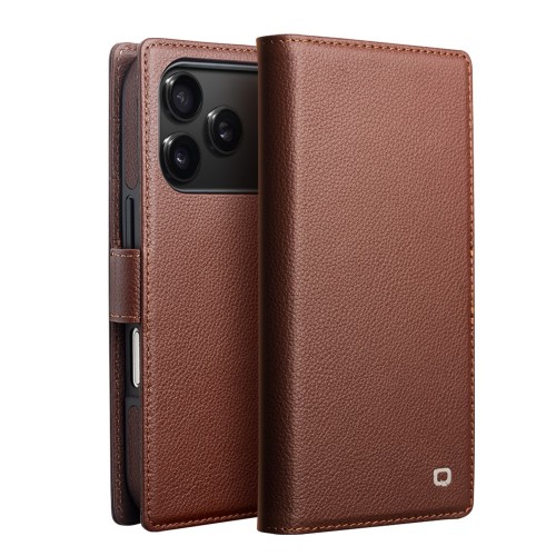 QIALINO Magnetyczne Eleganckie Skórzane Etui do iPhone 17 Pro brązowe
