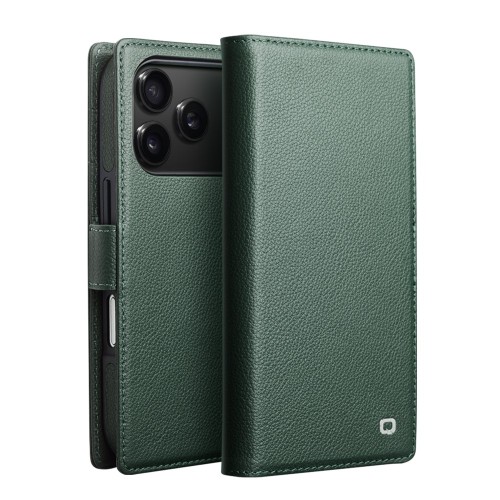 QIALINO Magnetyczne Eleganckie Skórzane Etui do iPhone 17 Pro zielone