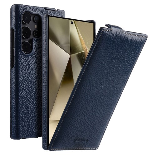 MELKCO Skórzane Etui z Klapką do Samsung Galaxy S24 Ultra granatowe