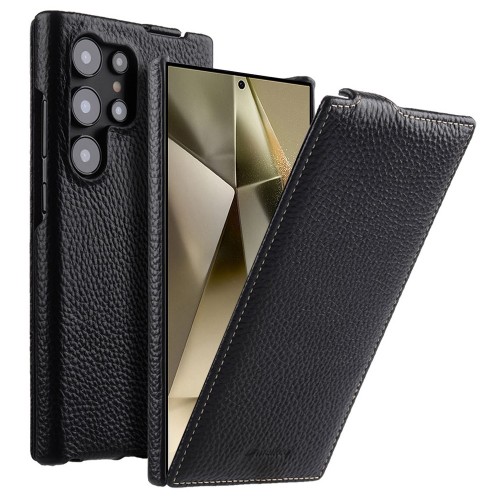 MELKCO Skórzane Etui z Klapką do Samsung Galaxy S24 Ultra czarne