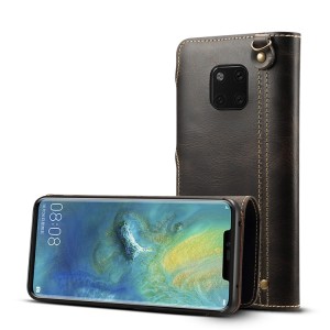 Skórzany Portfel Pokrowiec Etui do Huawei Mate 20 Pro czarny