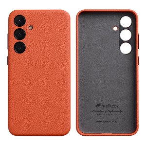 MELKCO Skórzane Etui Plecki Obudowa do Samsung Galaxy S24 pomarańczowe 