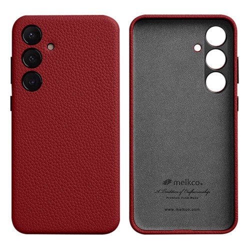 MELKCO Skórzane Etui Plecki Obudowa do Samsung Galaxy S24 czerwone