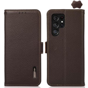 KHAZNEH Skórzane Etui Pokrowiec FRID do Samsung Galaxy S26 Ultra brązowe