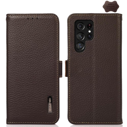 KHAZNEH Skórzane Etui Pokrowiec FRID do Samsung Galaxy S26 Ultra brązowe