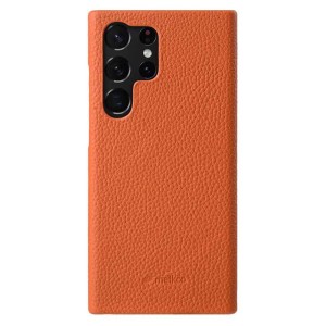 MELKCO Skórzane Etui Obudowa Plecki do Samsung Galaxy S23 Ultra pomarańczowe