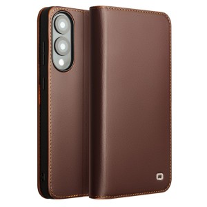 QIALINO Skórzane Matowe Etui do Samsung Galaxy S25 Edge brązowe