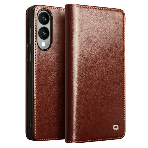QIALINO Eleganckie Skórzane Etui do Samsung Galaxy S25 Edge brązowe