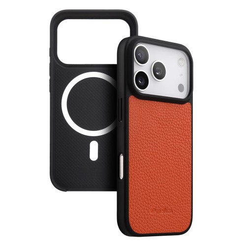 MELKCO Skórzane Etui Obudowa Plecki do iPhone 17 Pro Max pomarańczowe