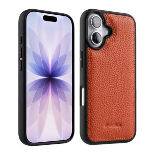 MELKCO Skórzane Etui Obudowa Plecki do iPhone 17 pomarańczowe