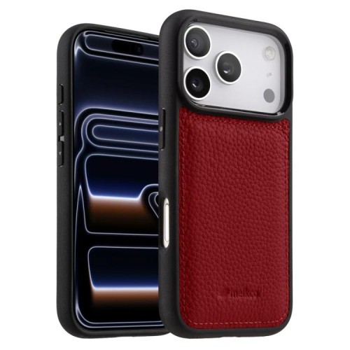 MELKCO Skórzane Etui Obudowa Plecki do iPhone 17 Pro Max czerwone