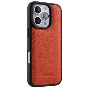 MELKCO Skórzane Etui Obudowa Plecki do iPhone 16 Pro Max pomarańczowe