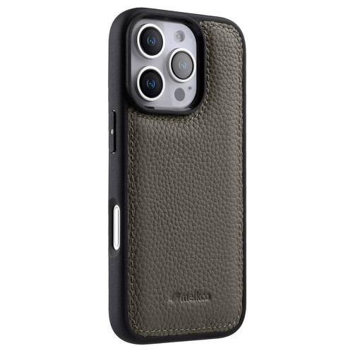 MELKCO Skórzane Etui Obudowa Plecki do iPhone 16 Pro Max szare