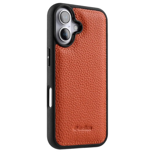 MELKCO Skórzane Etui Obudowa Plecki do iPhone 16 Plus pomarańczowe