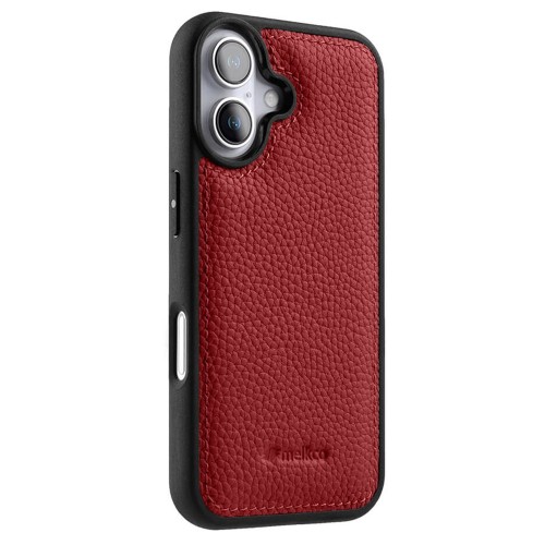 MELKCO Skórzane Etui Obudowa Plecki do iPhone 16 czerwone