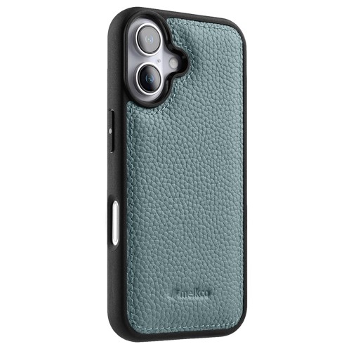 MELKCO Skórzane Etui Obudowa Plecki do iPhone 16 niebieskie