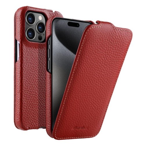 MELKCO MagSafe Skórzane Etui z Klapką do iPhone 15 Pro Max czerwone