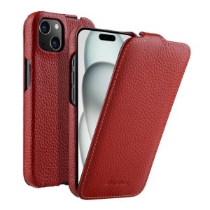 MELKCO MagSafe Skórzane Pionowe Etui z Klapką do iPhone 15 czerwone