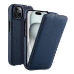 MELKCO MagSafe Skórzane Pionowe Etui z Klapką do iPhone 15 granatowe