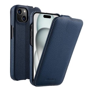 MELKCO MagSafe Skórzane Pionowe Etui z Klapką do iPhone 15 granatowe