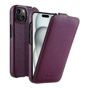 MELKCO MagSafe Skórzane Pionowe Etui z Klapką do iPhone 15 fioletowe
