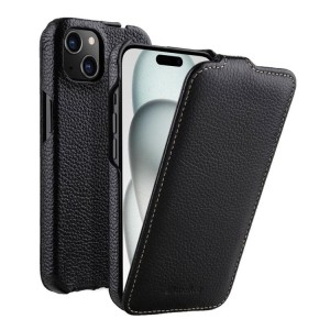 MELKCO MagSafe Skórzane Pionowe Etui z Klapką do iPhone 15 czarne