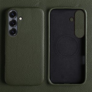 Skórzane Magnetyczne Etui do Samsung Galaxy S25 FE zielone