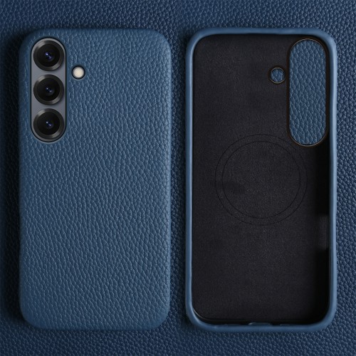 Skórzane Magnetyczne Etui do Samsung Galaxy S25 FE granatowe