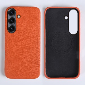 Skórzane Magnetyczne Etui do Samsung Galaxy A57 pomarańczowe
