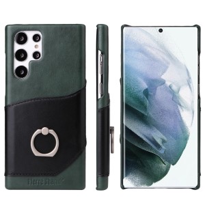 Fierre Shann Skórzane Etui do Samsung Galaxy S22 Ultra 5G zielone