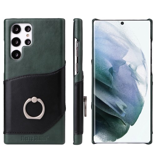 Fierre Shann Skórzane Etui do Samsung Galaxy S22 Ultra 5G zielone