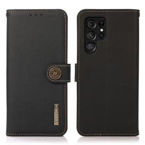 KHAZNEH Skórzane Etui Pokrowiec z RFiD do Samsung Galaxy S22 Ultra czarne