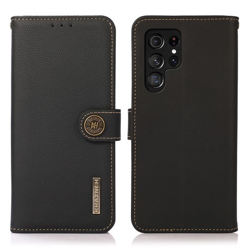 KHAZNEH Skórzane Etui Pokrowiec z RFiD do Samsung Galaxy S22 Ultra czarne