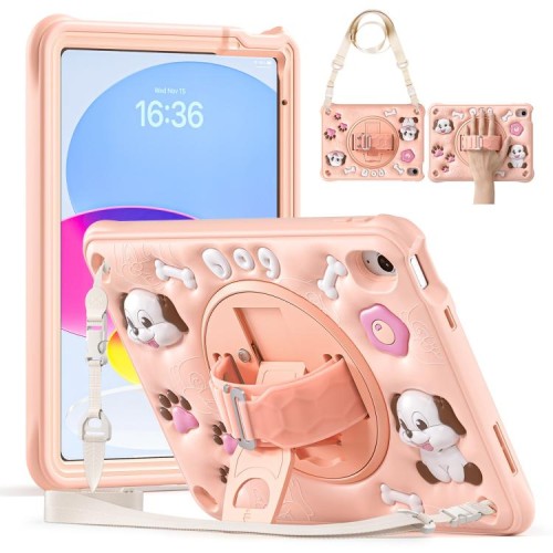 Mocne Etui dla Dzieci z Uchwytem i Paskiem do iPad 11 2025 / iPad 10 2022 różowe