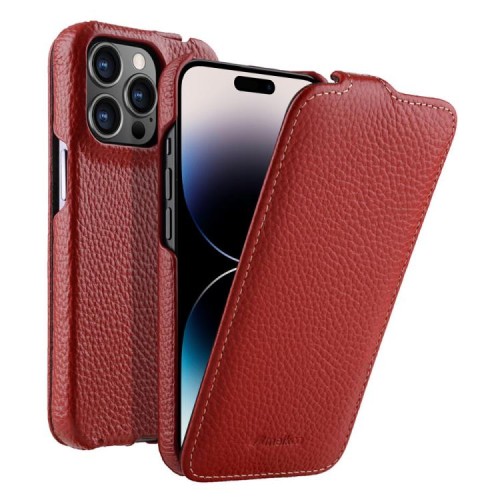 MELKCO MagSafe Skórzane Etui z Klapką do iPhone 14 Pro Max czerwone