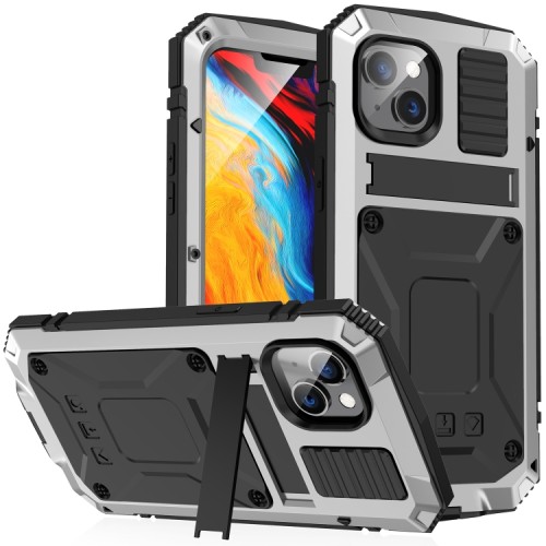 R-JUST Pancerne Etui Antywstrząsowe do iPhone 14 Plus srebrne