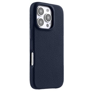 MELKCO Skórzane Etui Obudowa MagSafe do iPhone 16 Pro granatowe