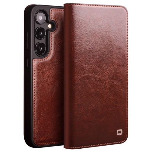 QIALINO Eleganckie Skórzane Etui do Samsung Galaxy S24+ brązowe