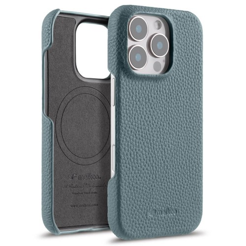 Skórzane Etui Melkco do iPhone 16 Pro MagSafe niebieskie