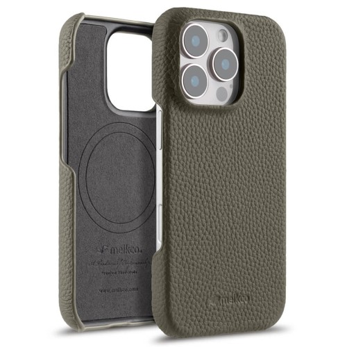 Skórzane Etui Melkco do iPhone 16 Pro MagSafe szare
