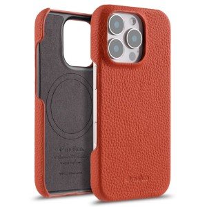 Skórzane Etui Melkco do iPhone 16 Pro MagSafe pomarańczowe