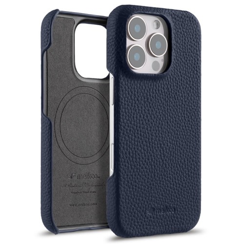 Skórzane Etui Melkco do iPhone 16 Pro MagSafe granatowe