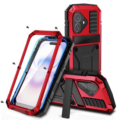 R-JUST Pancerne Etui Antywstrząsowe do iPhone 18 czerwone