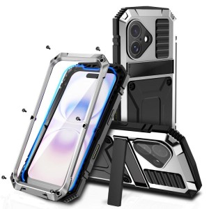 R-JUST Pancerne Etui Antywstrząsowe do iPhone 18 srebrne