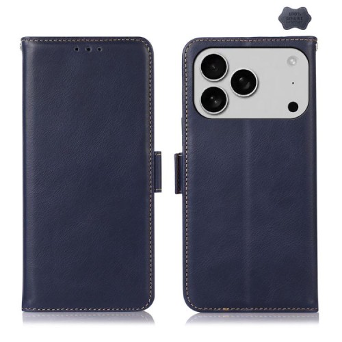 Skórzane Etui Pokrowiec RFID do iPhone 18 Pro niebieskie