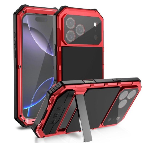 R-JUST Pancerne Etui Antywstrząsowe do iPhone 18 Pro czerwone