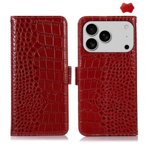 Eleganckie Skórzane Etui Pokrowiec do iPhone 18 Pro czerwone