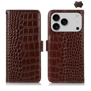 Eleganckie Skórzane Etui Pokrowiec do iPhone 18 Pro brązowe