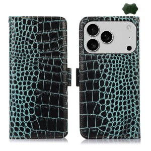 Eleganckie Skórzane Etui Pokrowiec do iPhone 18 Pro zielone